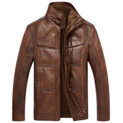 Angelo Ricci™ PU Leather Plus Velvet Stand Collar Jacket