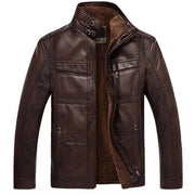 Angelo Ricci™ PU Leather Plus Velvet Stand Collar Jacket