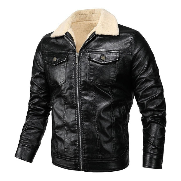 Angelo Ricci™ Fleece Collar Warm Biker Leather Jacket