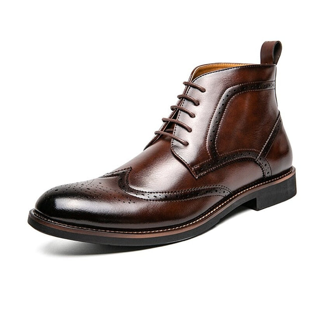 Angelo Ricci™ Italian Style Vintage Brogue Leather Ankle Boots