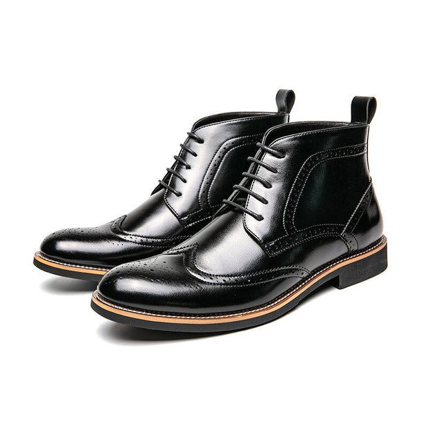 Angelo Ricci™ Italian Style Vintage Brogue Leather Ankle Boots