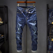 Angelo Ricci™ Distressed Ripped Dark Blue Denim Jeans