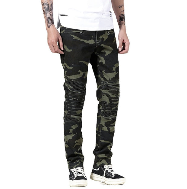 Angelo Ricci™ Ripped Distressed Camouflage Streetwear Denim Jeans