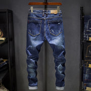 Angelo Ricci™ Distressed Ripped Dark Blue Denim Jeans