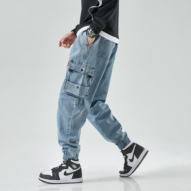 Angelo Ricci™ Street Style Cargo Harem Denim Jogger Trousers