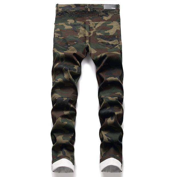 Angelo Ricci™ Ripped Distressed Camouflage Streetwear Denim Jeans