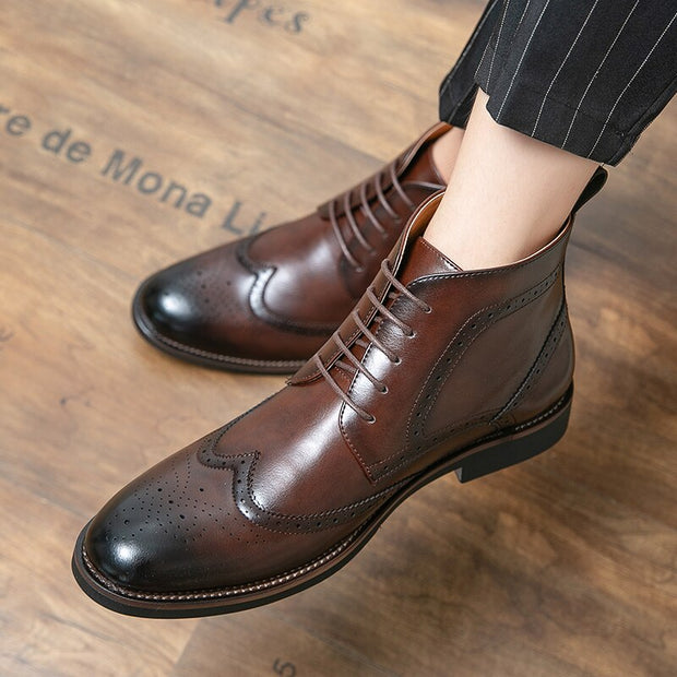 Angelo Ricci™ Italian Style Vintage Brogue Leather Ankle Boots