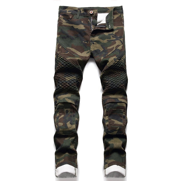 Angelo Ricci™ Ripped Distressed Camouflage Streetwear Denim Jeans