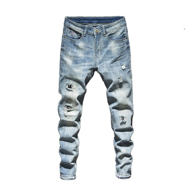 Angelo Ricci™ Torn Men Slim Fit Patchwork Jeans