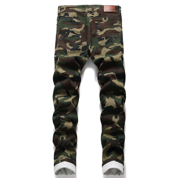 Angelo Ricci™ Ripped Distressed Camouflage Streetwear Denim Jeans