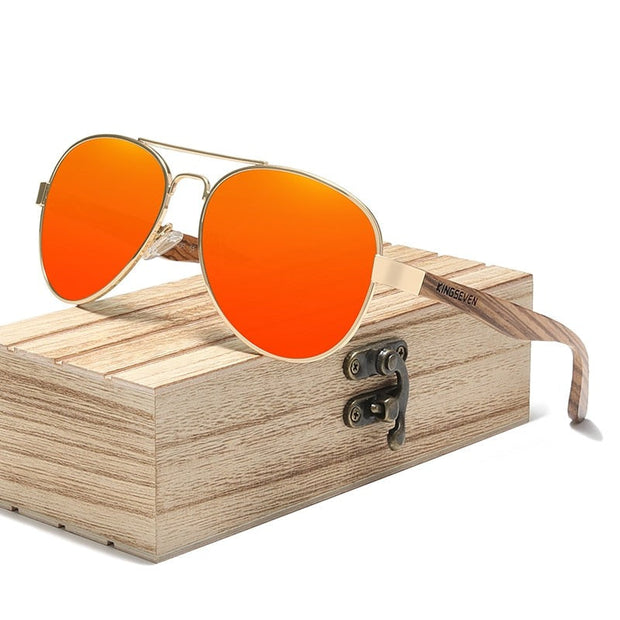 Angelo Ricci™ Natural Zebra Wood Temple+Alloy Frame Sunglasses