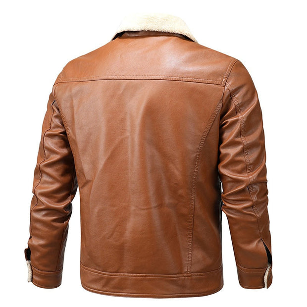 Angelo Ricci™ Fleece Collar Warm Biker Leather Jacket