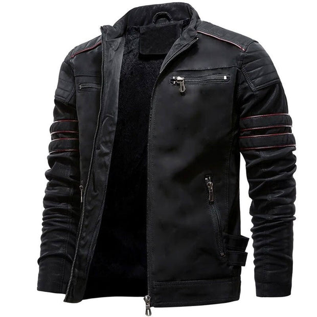 Angelo Ricci™ Stand Collar Motorcycle Washed Velour Leather Jacket