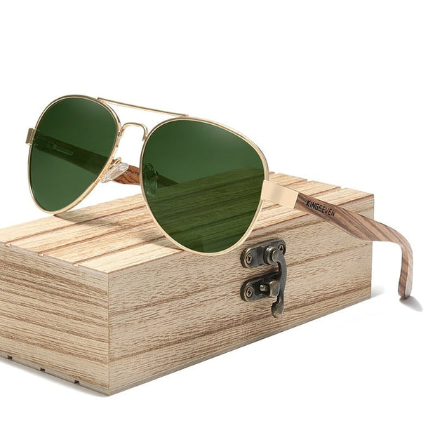 Angelo Ricci™ Natural Zebra Wood Temple+Alloy Frame Sunglasses
