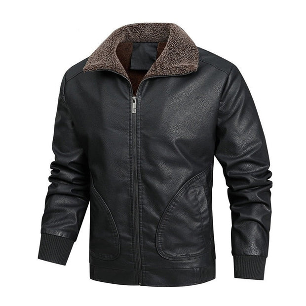 Angelo Ricci™ Fleece Collar Business Style Leather Jacket