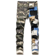 Angelo Ricci™ Ripped Distressed Camouflage Streetwear Denim Jeans