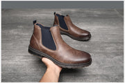 Angelo Ricci™ Handmade Leather Elastic Strap Business Chelsea Boots