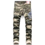 Angelo Ricci™ Ripped Distressed Camouflage Streetwear Denim Jeans