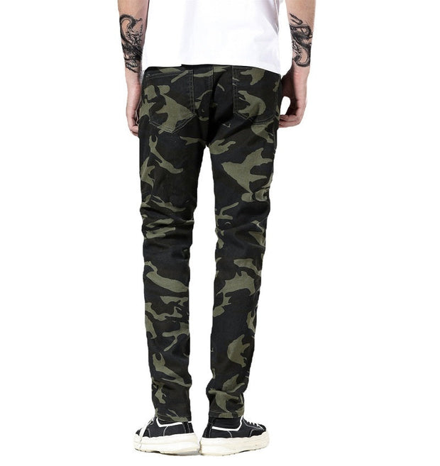 Angelo Ricci™ Ripped Distressed Camouflage Streetwear Denim Jeans