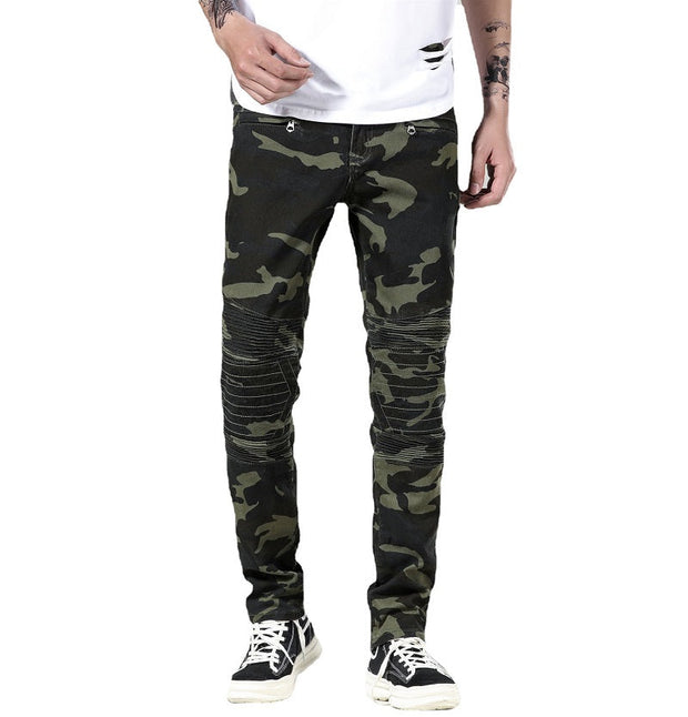 Angelo Ricci™ Ripped Distressed Camouflage Streetwear Denim Jeans