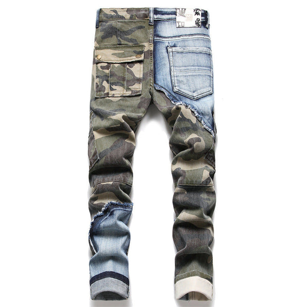 Angelo Ricci™ Ripped Distressed Camouflage Streetwear Denim Jeans