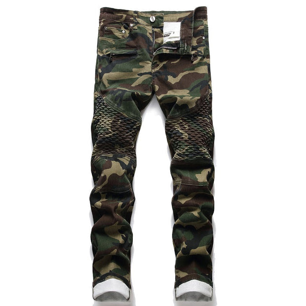 Angelo Ricci™ Ripped Distressed Camouflage Streetwear Denim Jeans