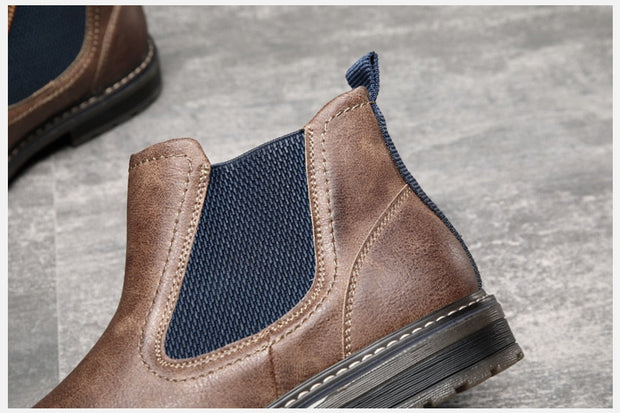 Angelo Ricci™ Handmade Leather Elastic Strap Business Chelsea Boots