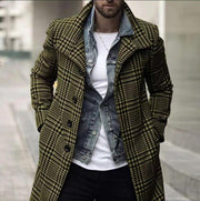 Angelo Ricci™ Warm Outwear Long Button Plaid Trench Coat