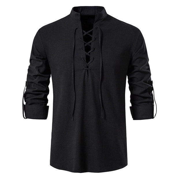 Angelo Ricci™ Casual Long Sleeve Button Loose Linen Henley Shirt