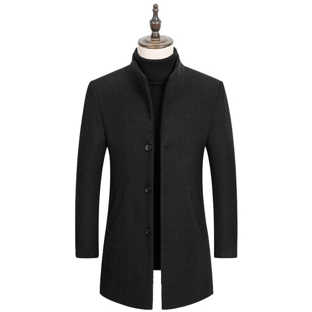 Angelo Ricci™ Boutique Stand Collar Woolen Business Long Coat