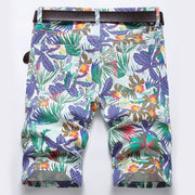 Angelo Ricci™ Tropical Floral Digital Print Stretch Denim Shorts