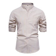 Angelo Ricci™ Stripe Pattern Cotton Twill Button-Up Shirt