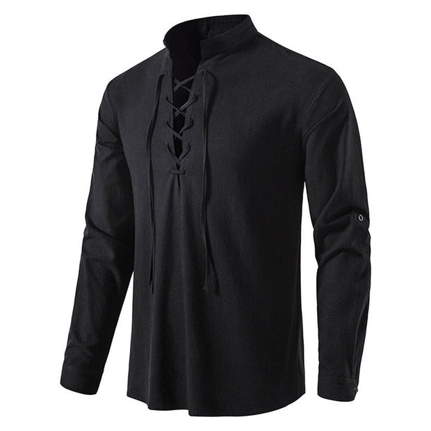 Angelo Ricci™ Casual Long Sleeve Button Loose Linen Henley Shirt