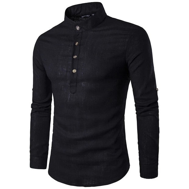 Angelo Ricci™ Men Linen Button-Up Henley Shirts