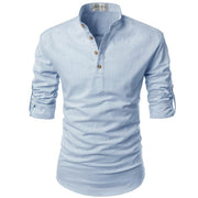 Angelo Ricci™ Men Linen Button-Up Henley Shirts