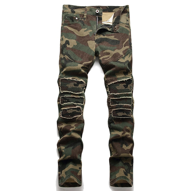 Angelo Ricci™ Camouflage Soldier Ripped Denim Pants