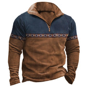 Angelo Ricci™ Retro Stand Collar Printed Patchwork Sweatshirt