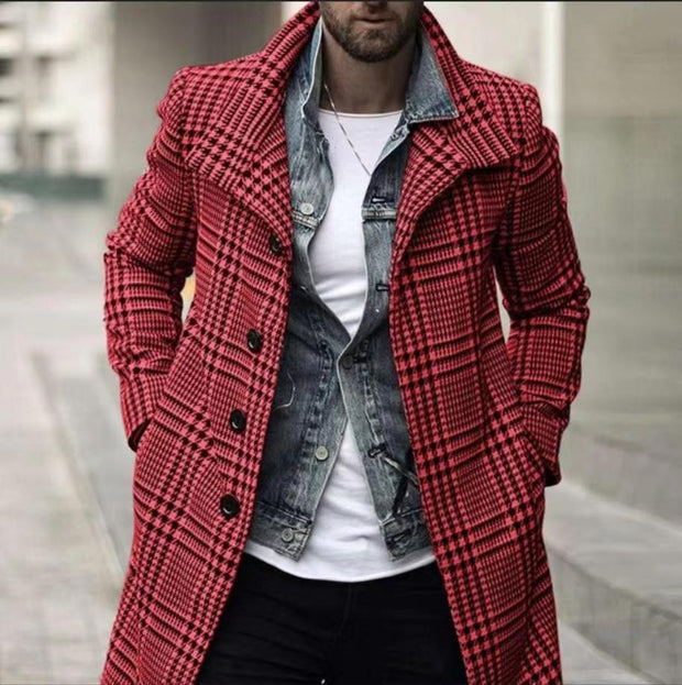 Angelo Ricci™ Warm Outwear Long Button Plaid Trench Coat