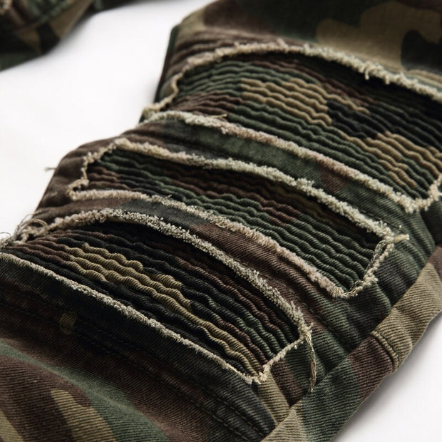 Angelo Ricci™ Camouflage Soldier Ripped Denim Pants