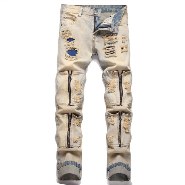 Angelo Ricci™ Multi-Pocket Ripped Pencil Jeans