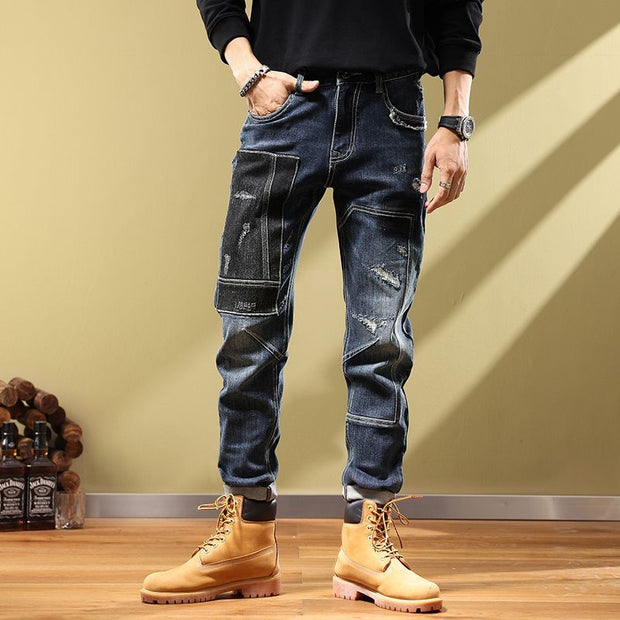 Angelo Ricci™ Fashion Handsome Personality Retro Patchwork Jeans