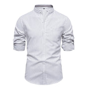 Angelo Ricci™ Stripe Pattern Cotton Twill Button-Up Shirt