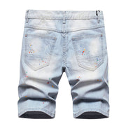 Angelo Ricci™ Neon Side Stripe Painted Holes Ripped Distressed Jeans Short