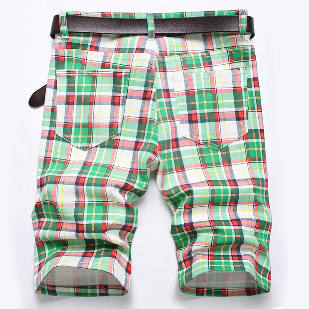 Angelo Ricci™ Plaid Print Tartan Stretch Jeans Short