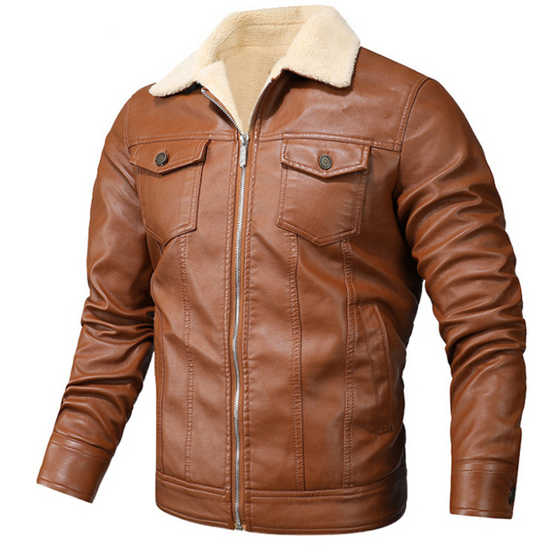 Angelo Ricci™ Fleece Collar Warm Biker Leather Jacket