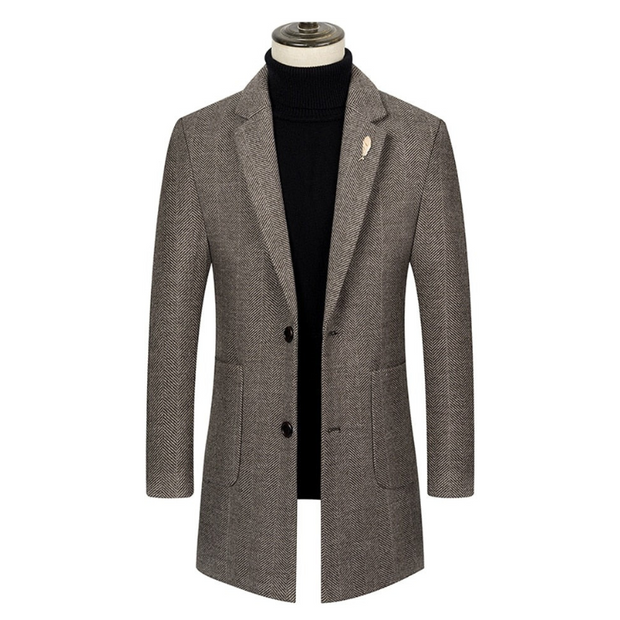 Angelo Ricci™ Single-Breasted Woolen Business Casual Trench Coat