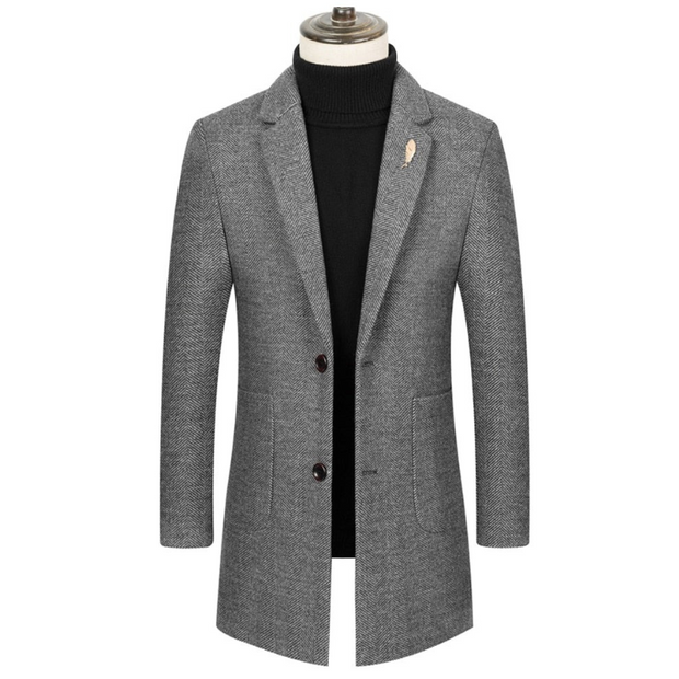 Angelo Ricci™ Single-Breasted Woolen Business Casual Trench Coat