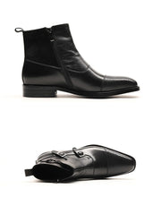 Angelo Ricci™ Grain Leather Boots With Buckles