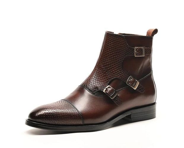 Angelo Ricci™ Grain Leather Boots With Buckles