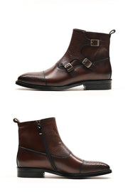 Angelo Ricci™ Grain Leather Boots With Buckles